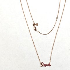 Sydney Evan 14k Rose Gold “Love” Necklace with Micropavé Pink Sapphires, 18"