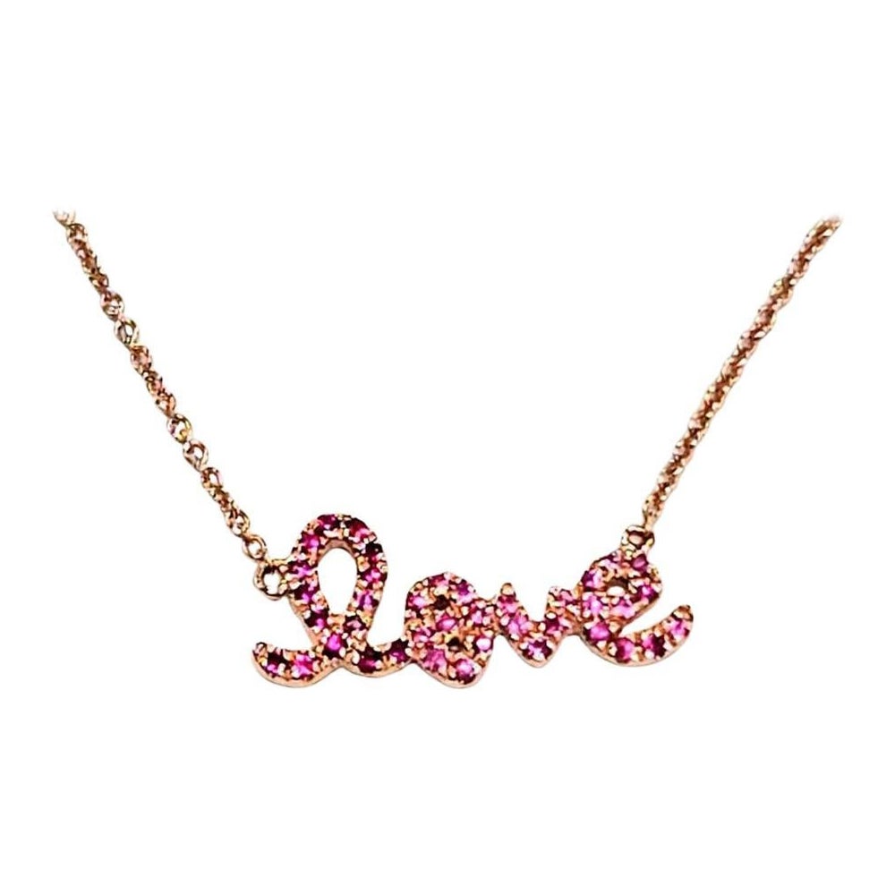 Sydney Evan 14k Rose Gold “Love” Necklace with Micropavé Pink Sapphires, 18"