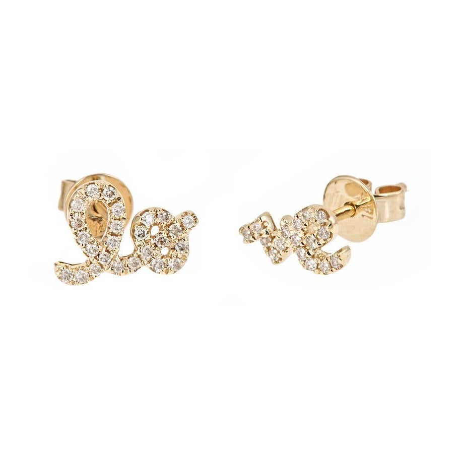 Sydney Evan 14k Gelbgold Diamant Love Script Ohrstecker im Angebot
