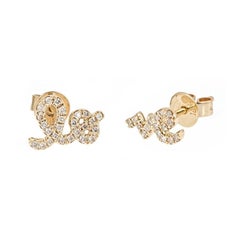 Sydney Evan Pendientes de oro amarillo de 14 quilates con diamantes Love Script