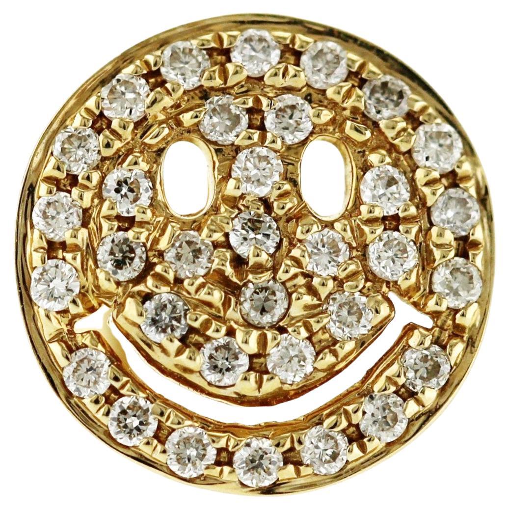 Sydney Evan 14K Yellow Gold Pave Diamond Happy Face Single Stud Earrings
