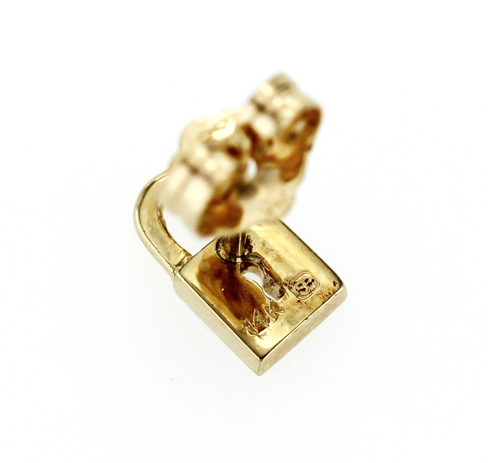 Sydney Evan 14K Yellow Gold Pave Diamond Lock Single Stud Earrings In Excellent Condition For Sale In Los Angeles, CA
