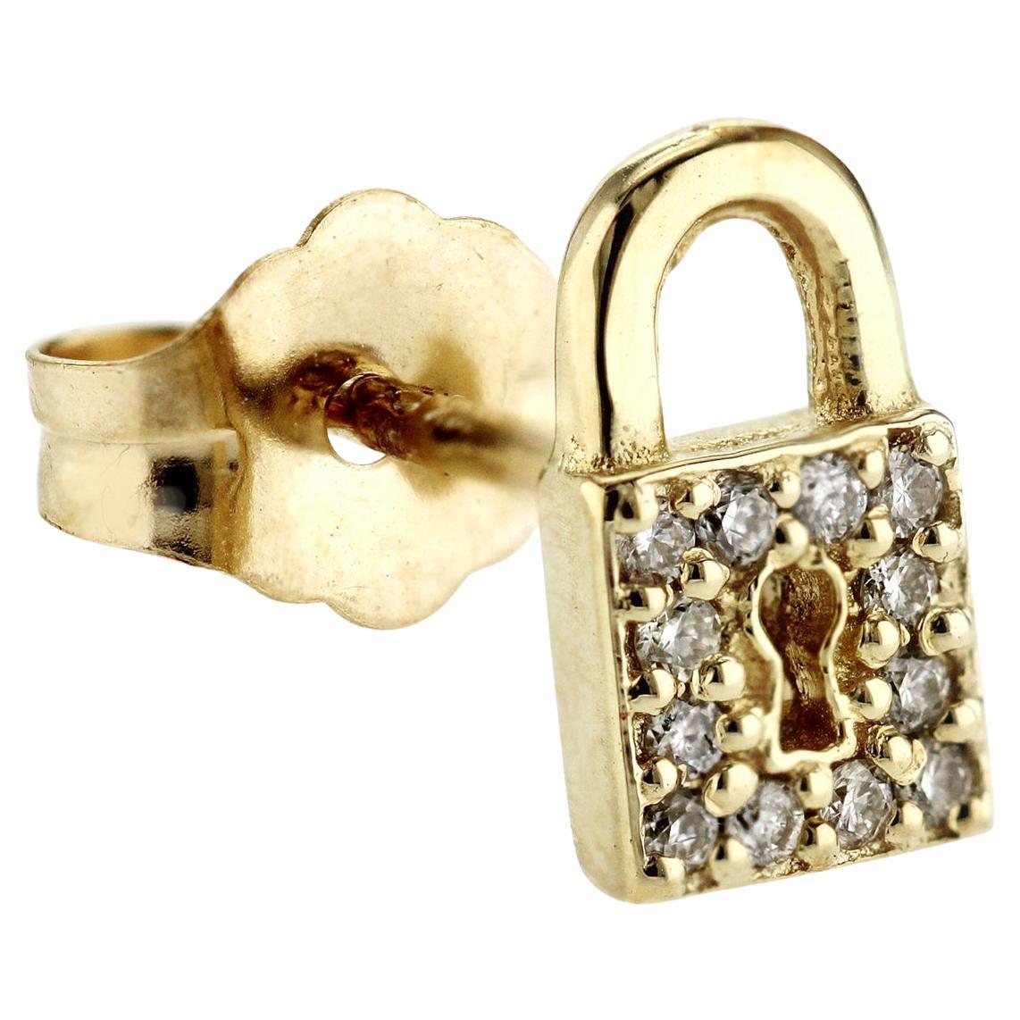 Sydney Evan 14K Yellow Gold Pave Diamond Lock Single Stud Earrings