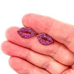 Sydney Evan Lips Earrings in 14k Rose Gold with Rubies