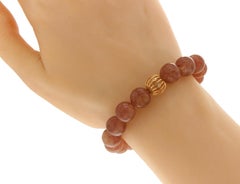 Sydney Evan Red 14 Karat Gold Bezel Diamonds Brown Agate Beads Bracelet