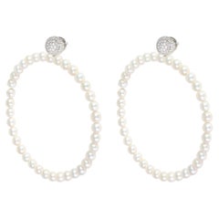Sydney Garber Perfect Pearl & Diamond Hoop in 18k White Gold 0.67 CTW