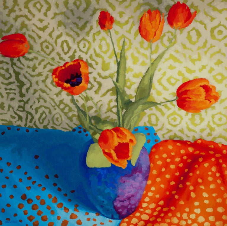 Sydney Hall Tulip Dance with Dot, Painting, Oil on Canvas For Sale at