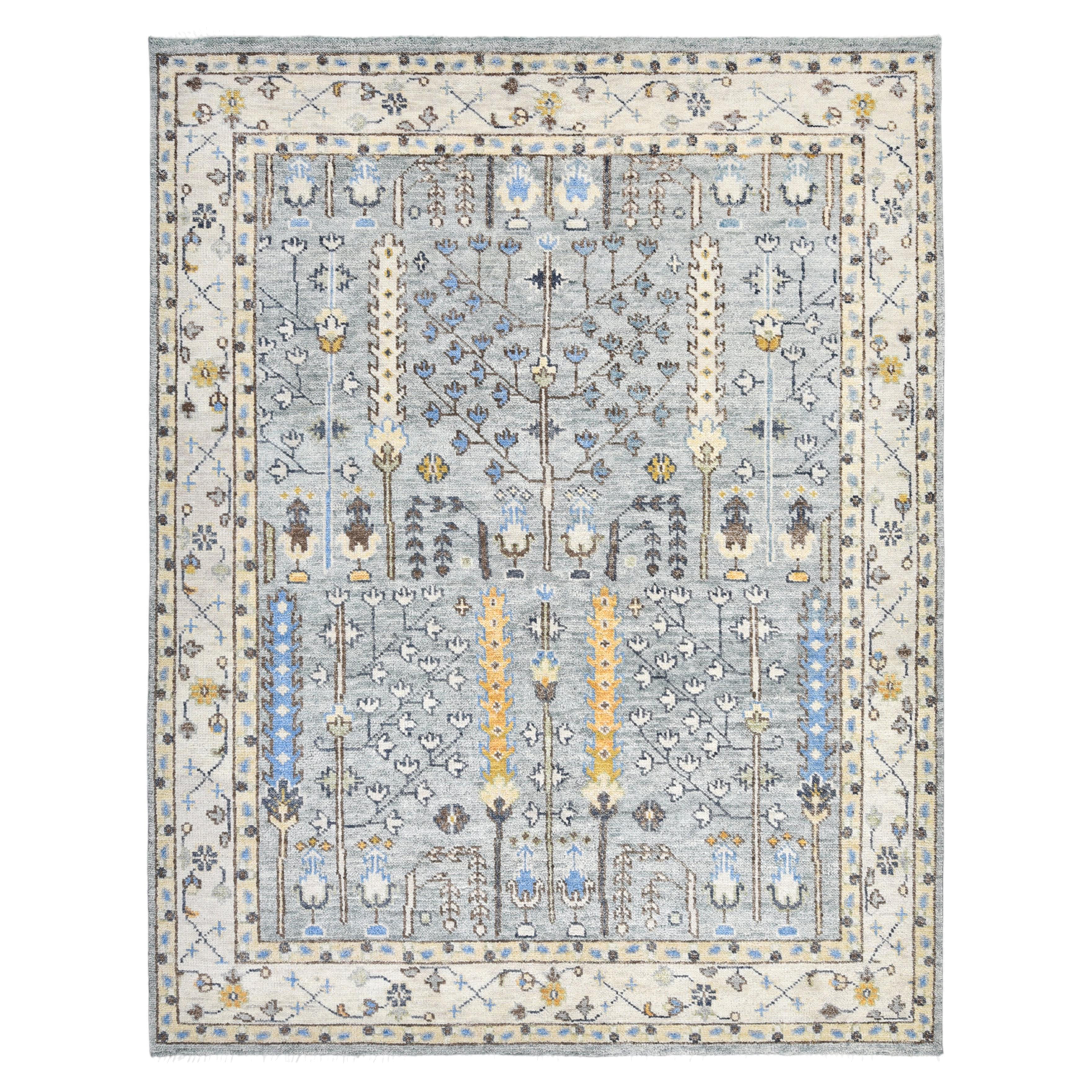 Sydney Hand Knotted Contemporary Floral Wool 8' 0" x 10' 0" Light Gray Area Rug