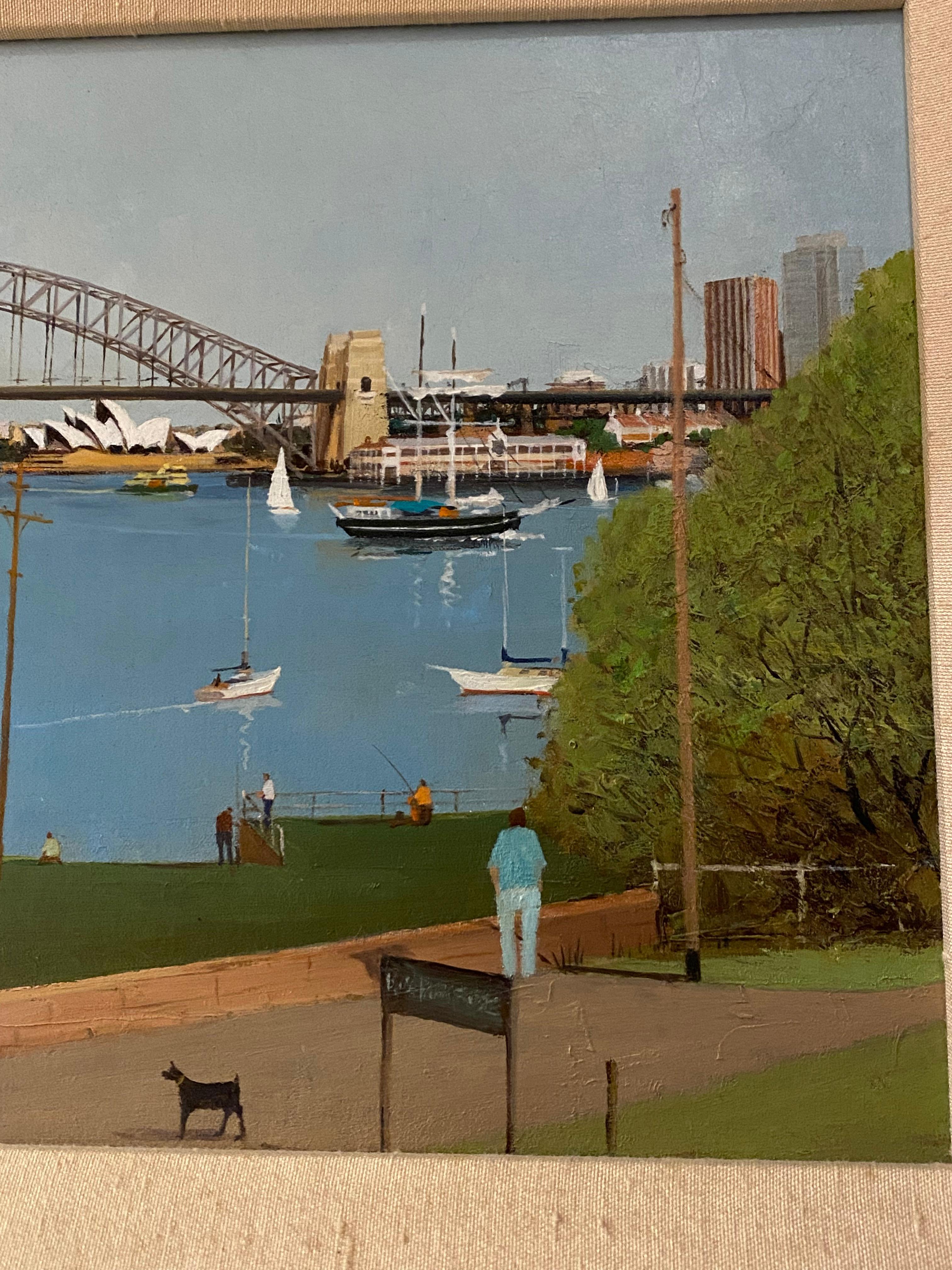 Sydney Harbour Scene, Ric Elliot (English 1933 - 1995) Oil on Board Painting For Sale 2