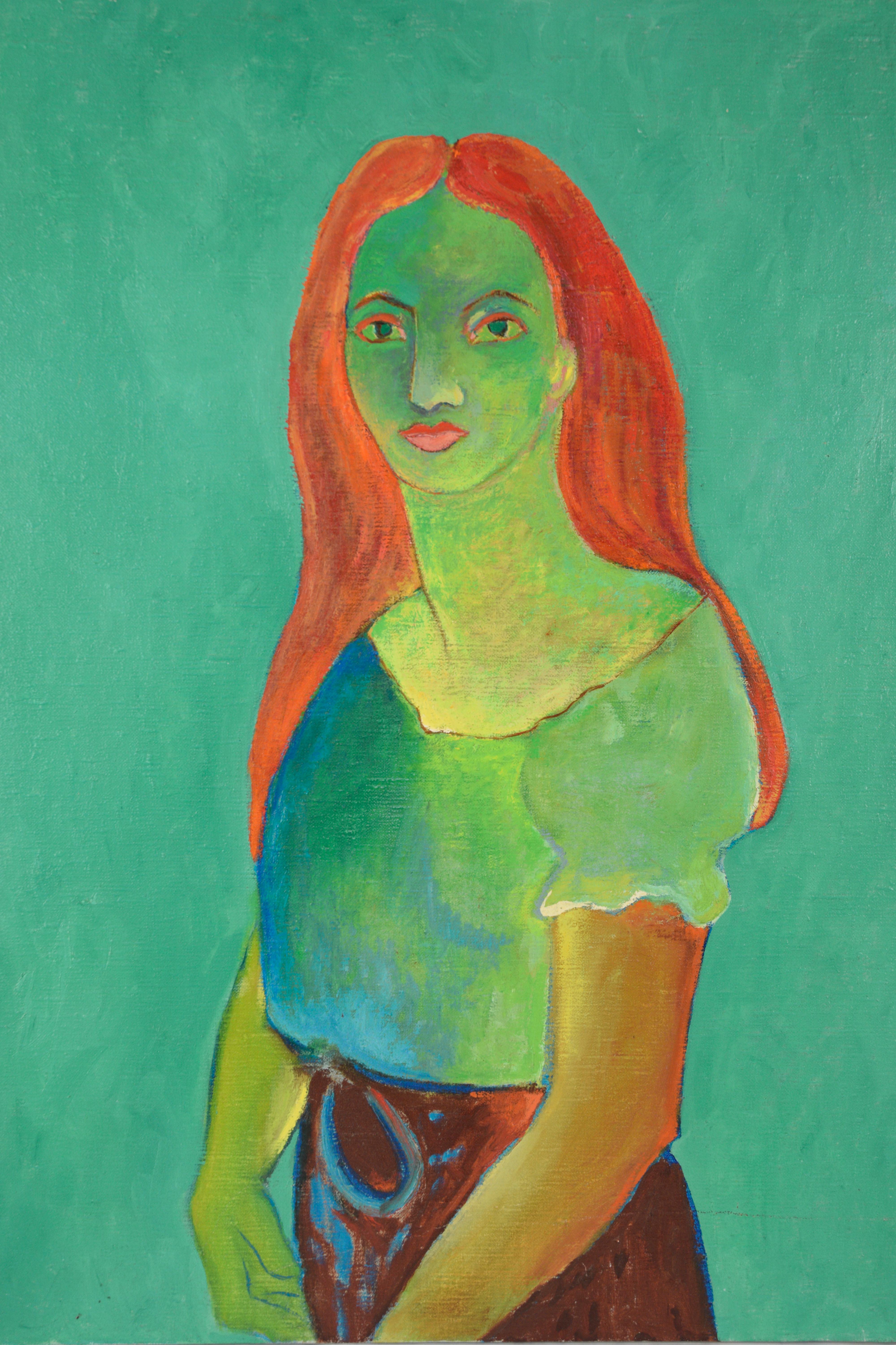 Mid Century Fauvist Portrait of Red Headed Woman - Painting by Sydney Helfman