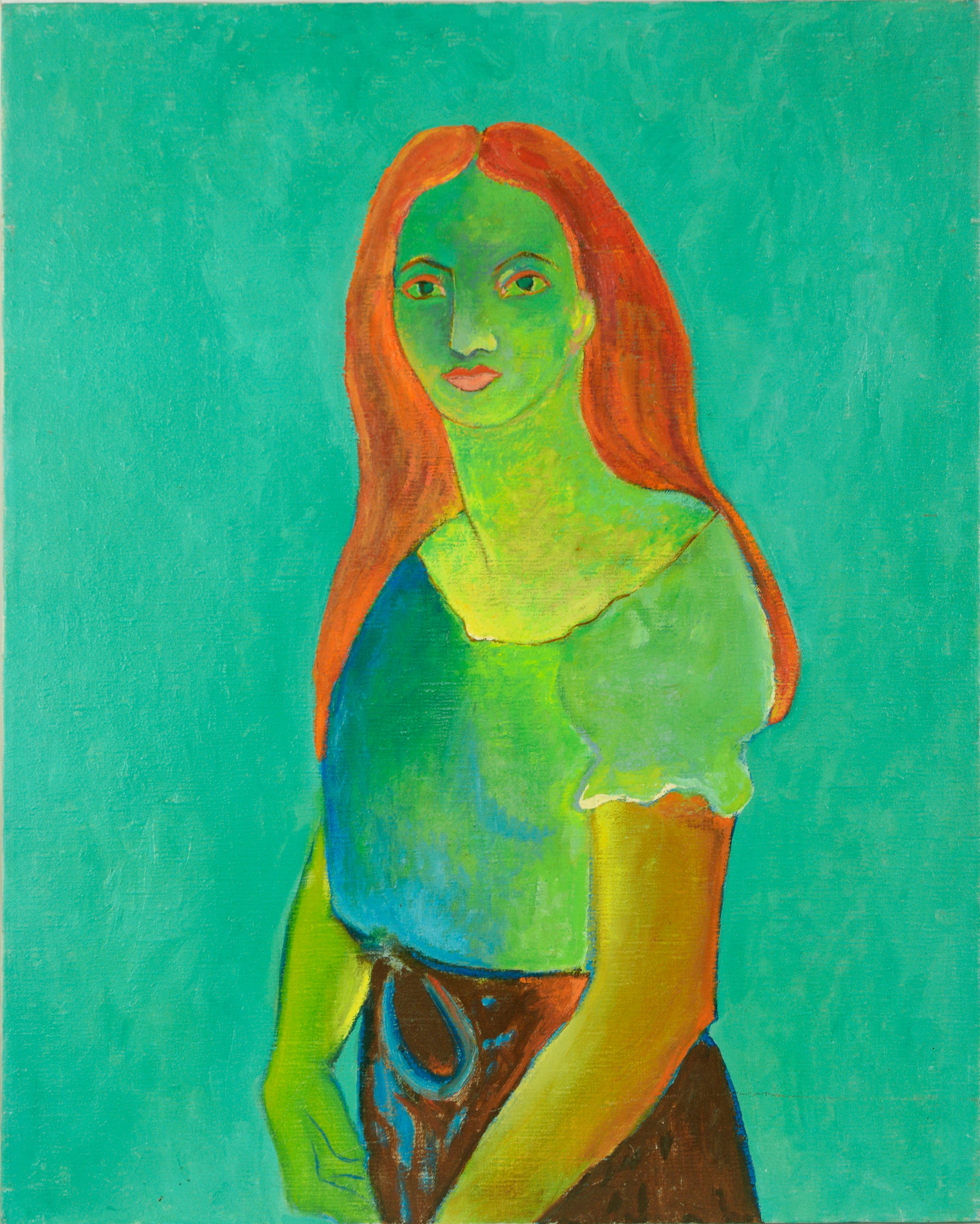 Mid Century Fauvist Portrait of Red Headed Woman
