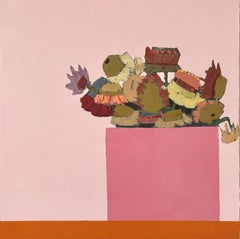 "Nature morte avec fleurs dans un vase rose" 2025 Huile sur lin