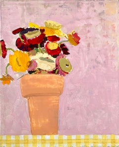 Sydney Licht "Nature morte aux fleurs de paille" - Peinture à l'huile contemporaine sur lin