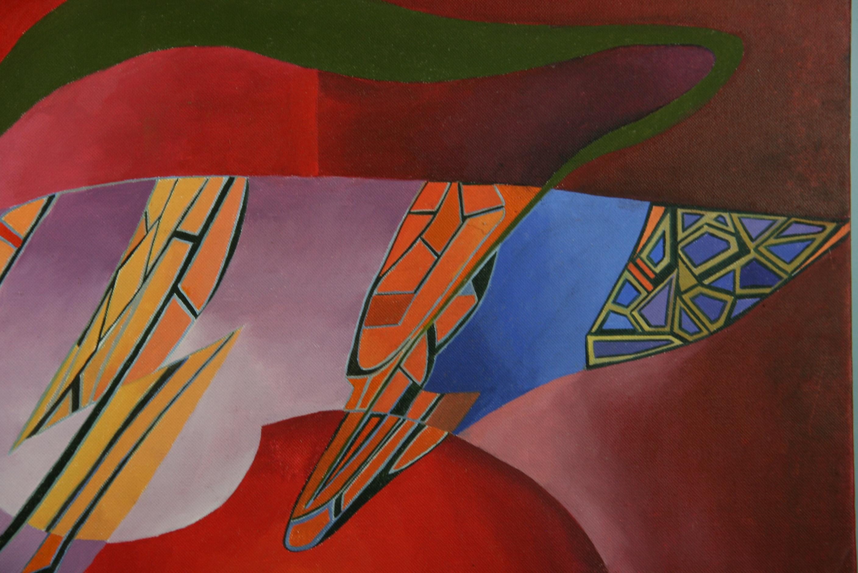 3947 German Abstract Expressionist painting on rapped canvas with painted edges no frame required
Signed
Titled Surreal Bird 1965