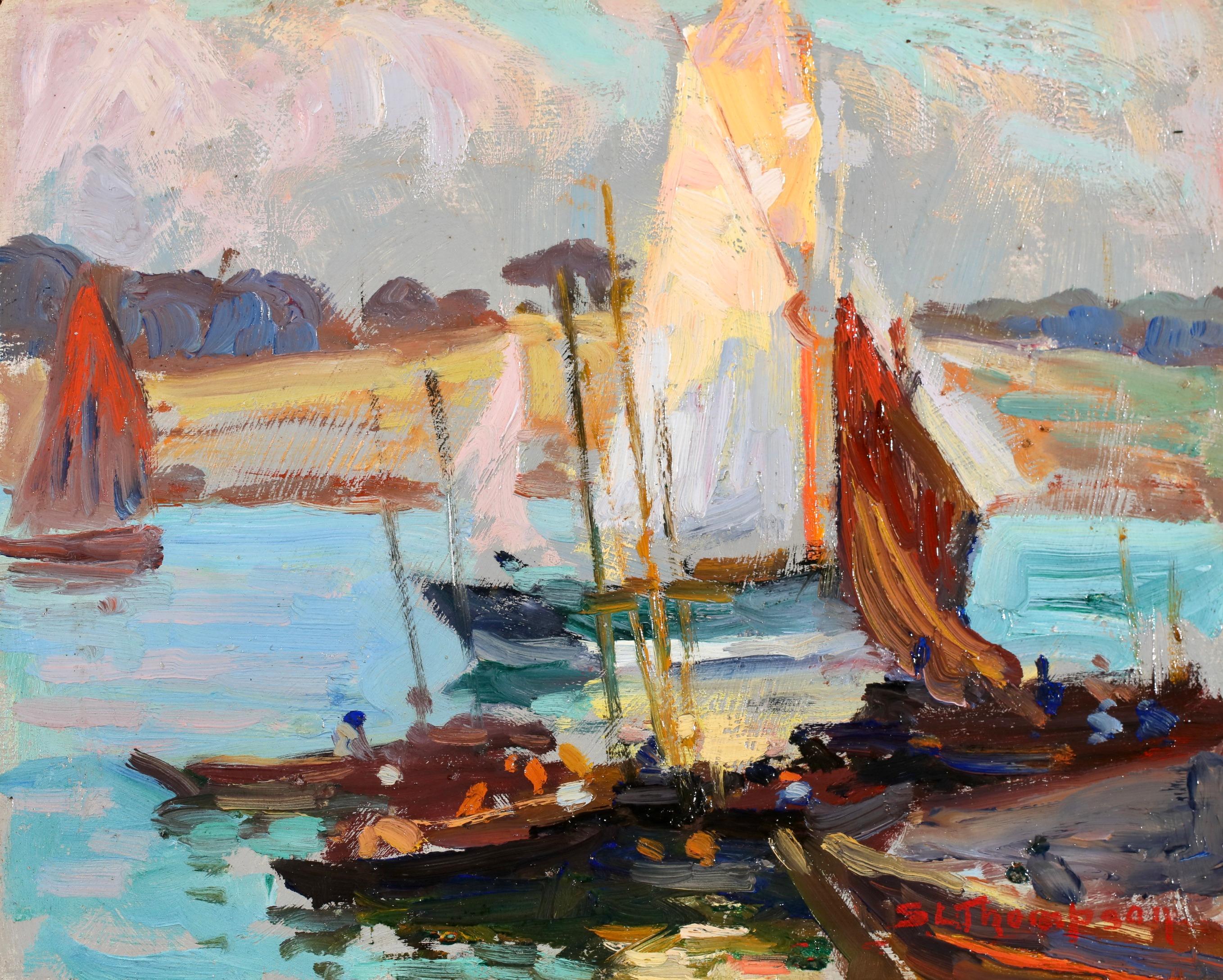 Voiliers a Concarenau - Post Impressionist Landscape Oil - Sydney Lough Thompson en vente 1