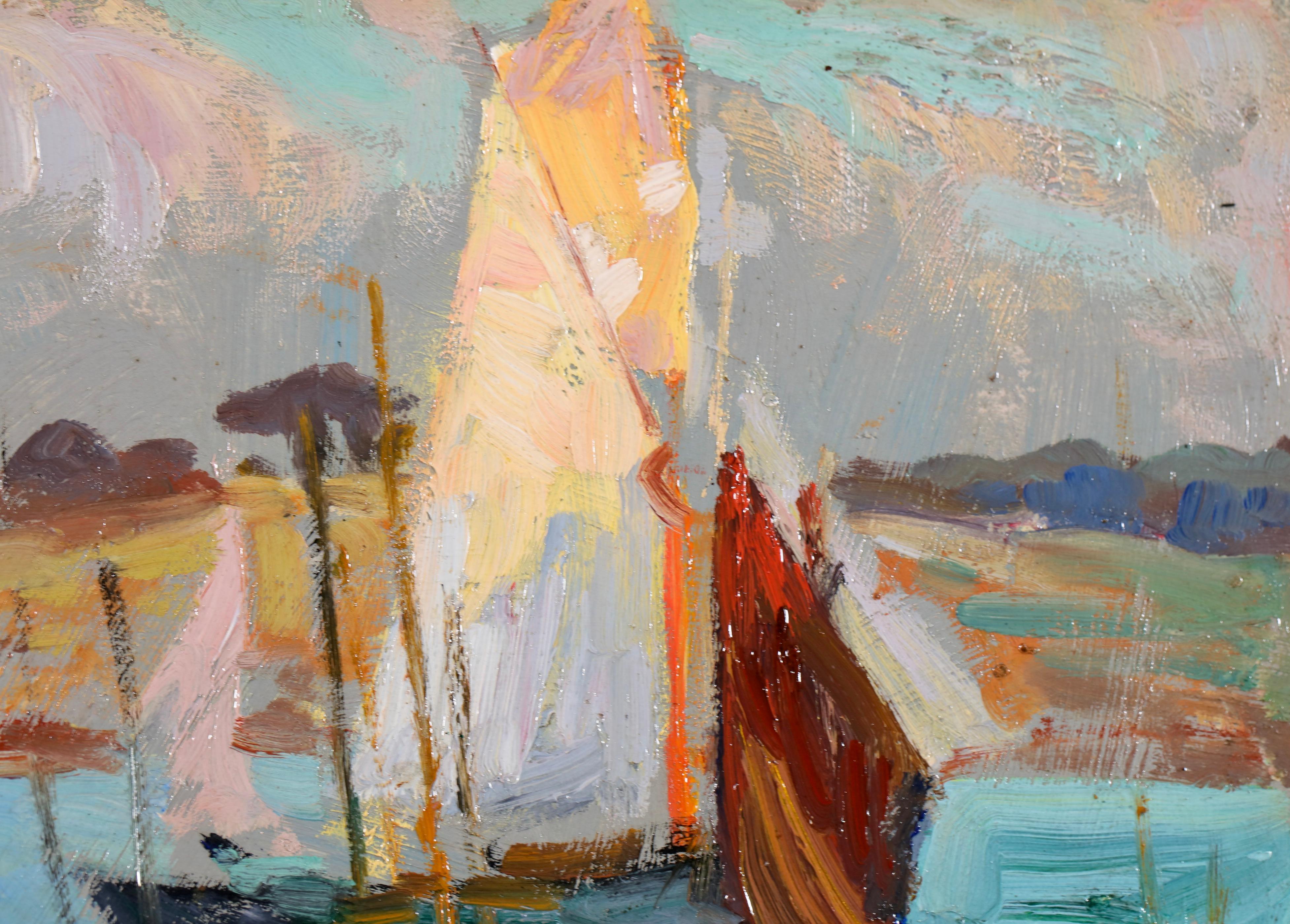 Voiliers a Concarenau - Post Impressionist Landscape Oil - Sydney Lough Thompson en vente 3