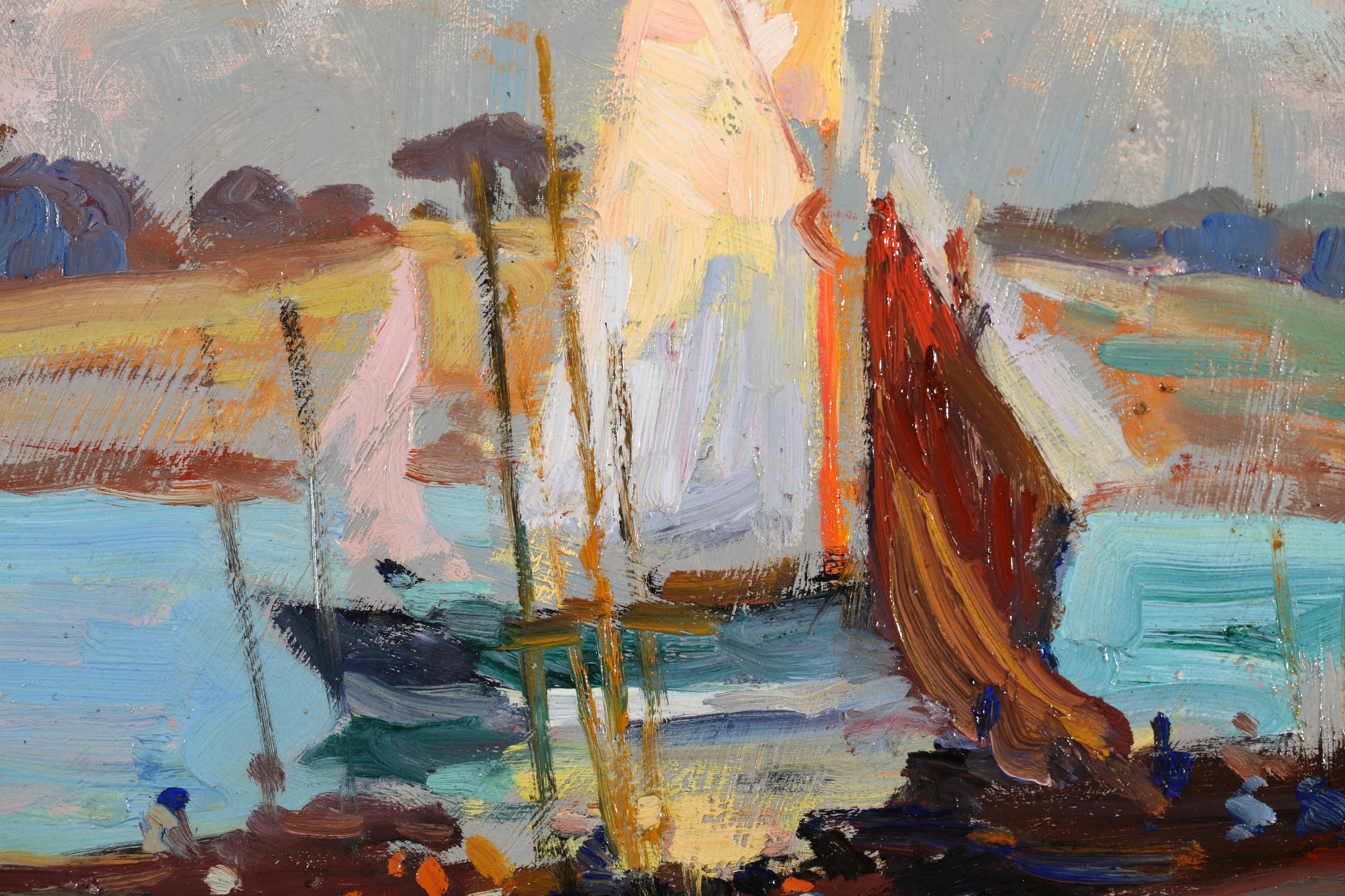 Voiliers a Concarenau - Post Impressionist Landscape Oil - Sydney Lough Thompson en vente 4