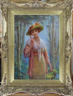 Oil painting by Sydney Percy Kendrick "Gathering Daffodils"