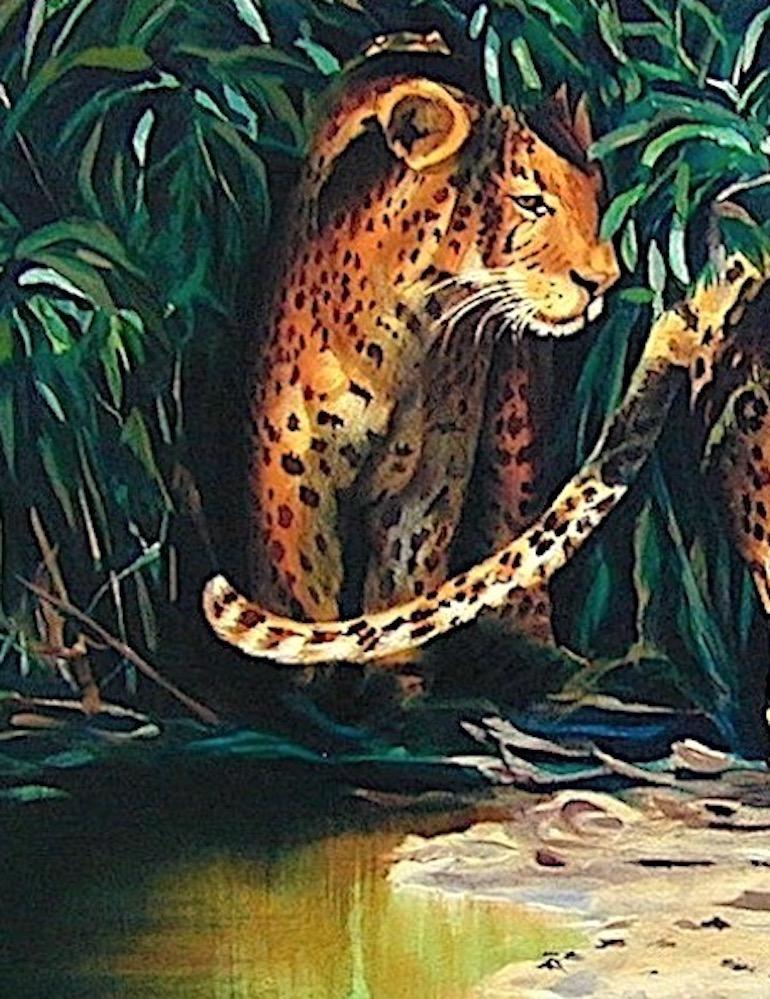 OUT OF THE SHADOWS Litografia firmata, ritratto di leopardo, giungla selvaggia - Print Contemporaneo di Sydney Taylor
