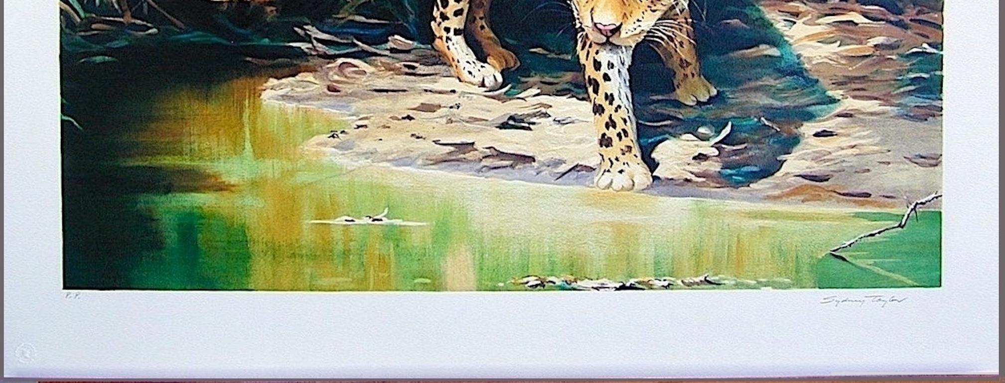 OUT OF THE SHADOWS Litografia firmata, ritratto di leopardo, giungla selvaggia in vendita 3