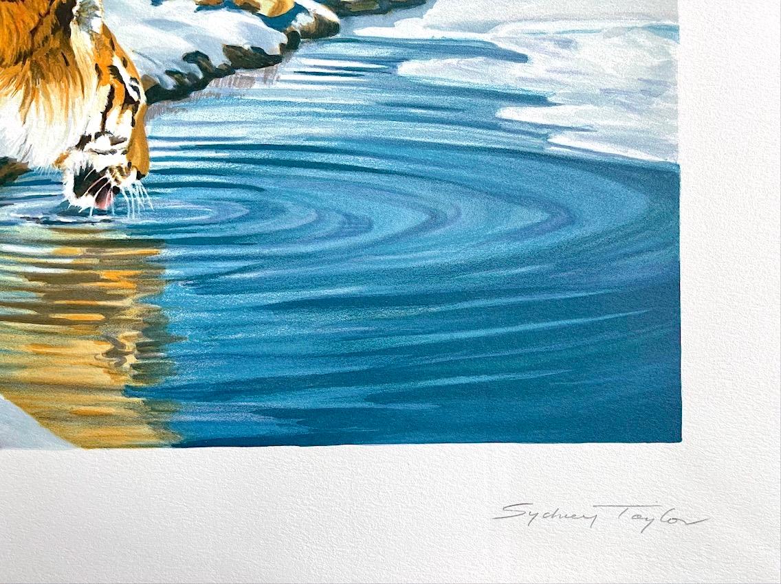 TIGRES SIBERIANOS, del artista de la naturaleza británico Sydney Taylor, es una litografía original dibujada a mano y de edición limitada, impresa con técnicas litográficas manuales en papel de archivo Somerset 100% libre de ácido. TIGRES SIBERIANOS