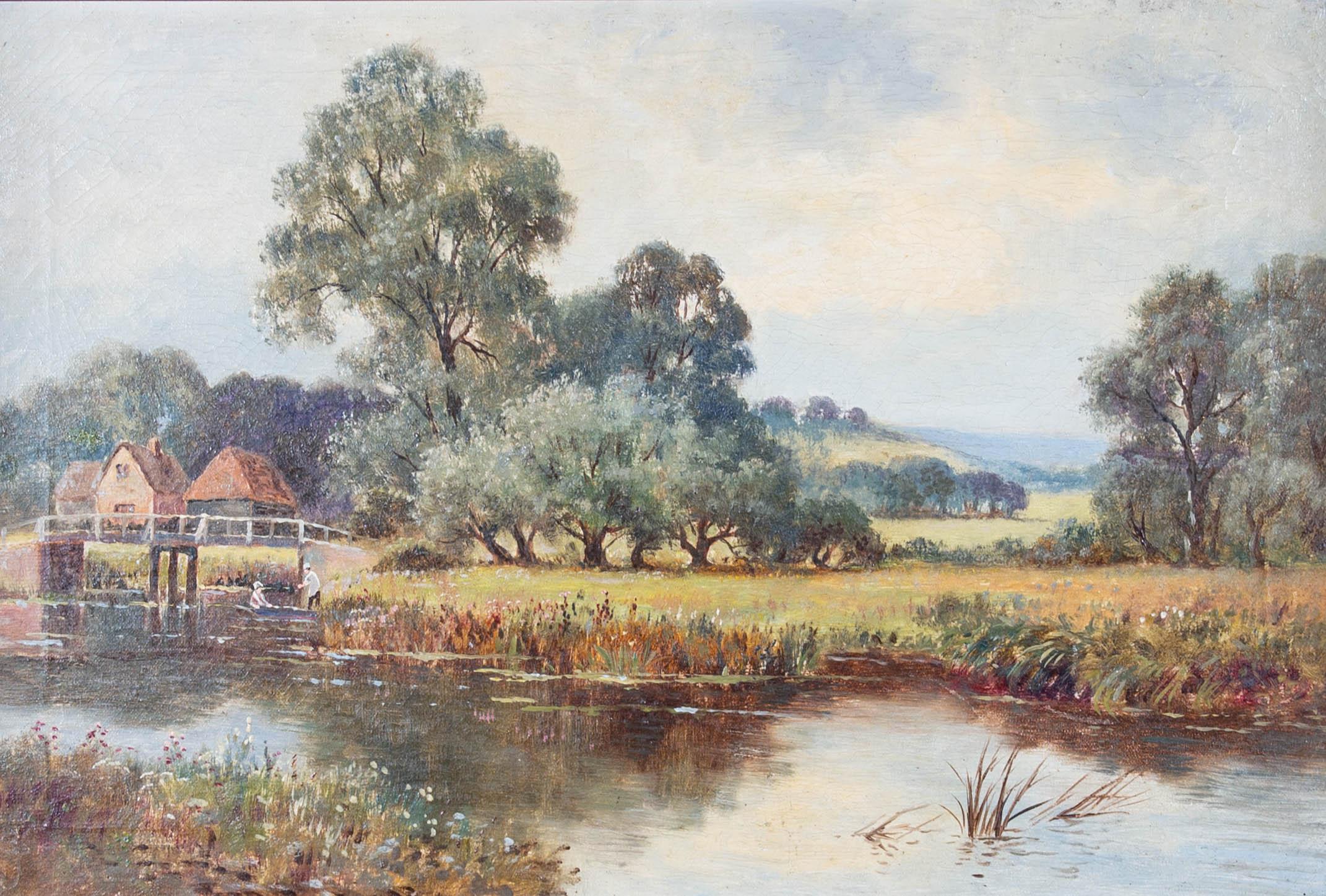Sydney Yates Johnson (acte.1890-1926) - Huile, pêche sur le lac 1