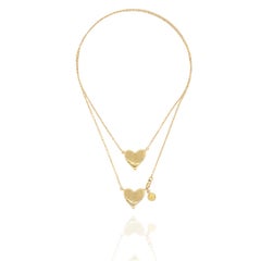 Syd+Pia Jille Bean Double Heart Pendants  36" 14K Gold Plated Scapular Necklace
