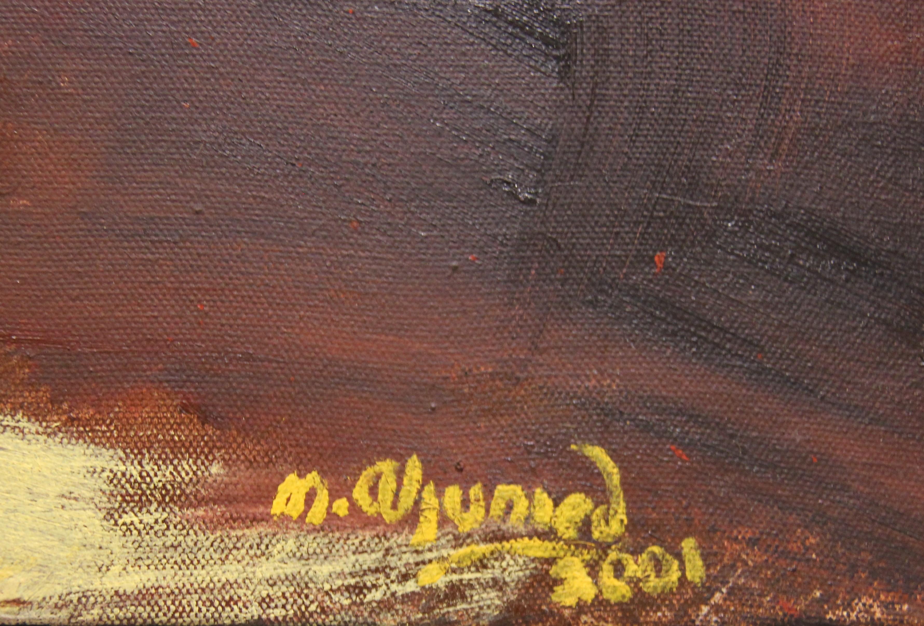 “Untitled” Modern Textured Yellow and Earth Toned Gestural Abstract Oil Painting 1