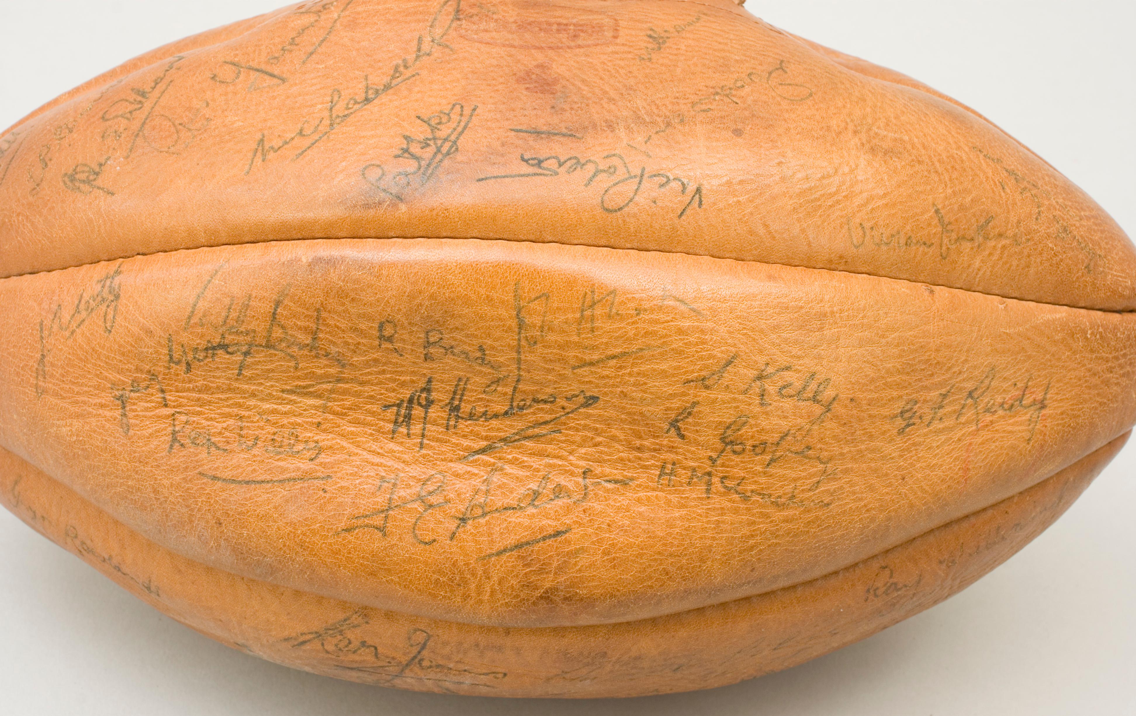 Mid-20th Century Sykes Rugby Ball, Signed by 1954 England, Scotland, Wales & Ireland Rugby Teams