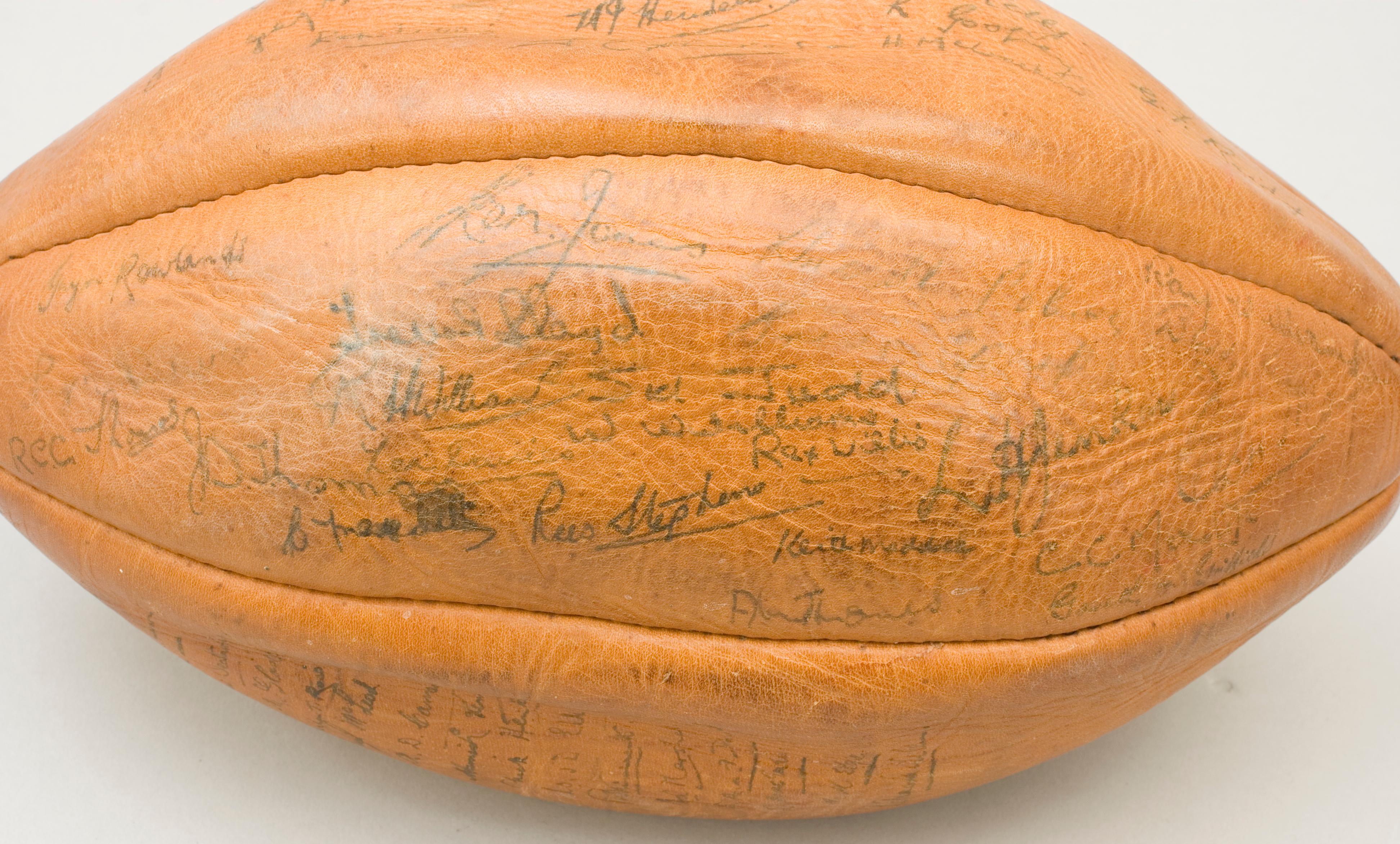 Leather Sykes Rugby Ball, Signed by 1954 England, Scotland, Wales & Ireland Rugby Teams