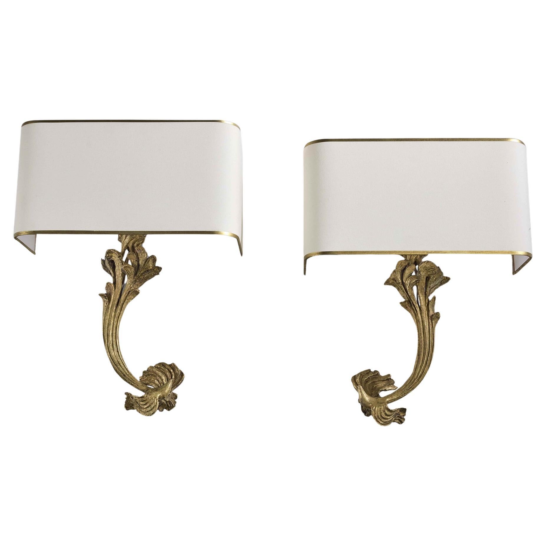 Sylva Bernt - Paire Exceptionnelle d'Appliques en Bronze Patiné (circa 1950)