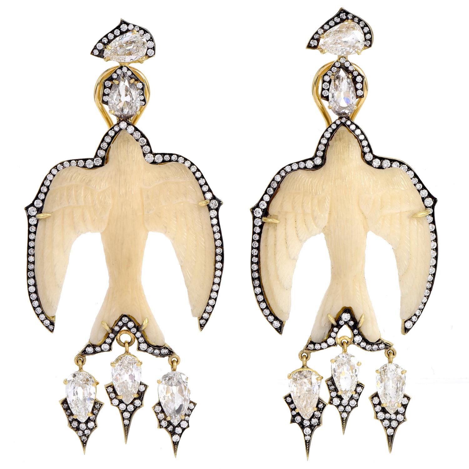 Sylva & Cie 11,10 Karat Diamant Tagua 18K Gold Schwalbenvogel-Ohrringe (Moderne)