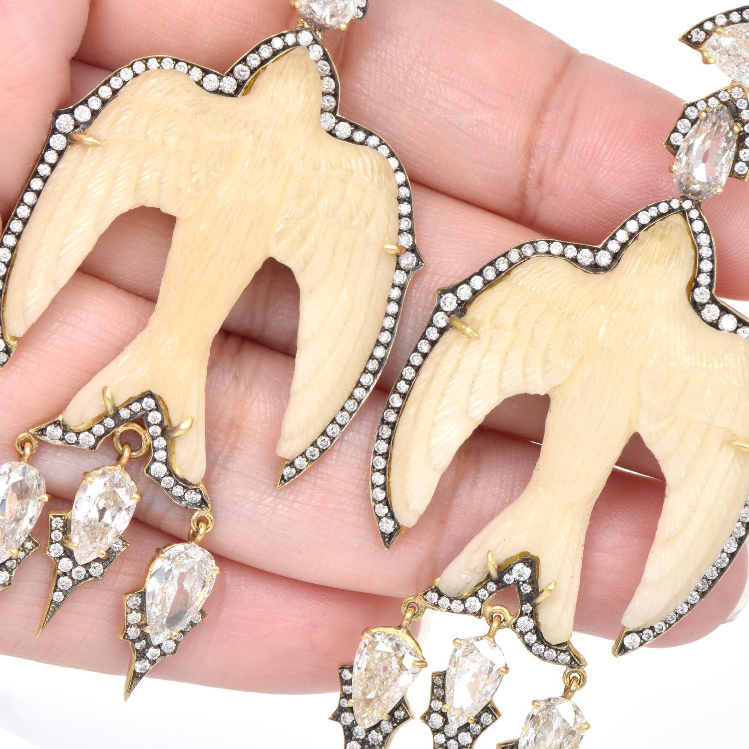 Sylva & Cie 11,10 Karat Diamant Tagua 18K Gold Schwalbenvogel-Ohrringe (Rundschliff)