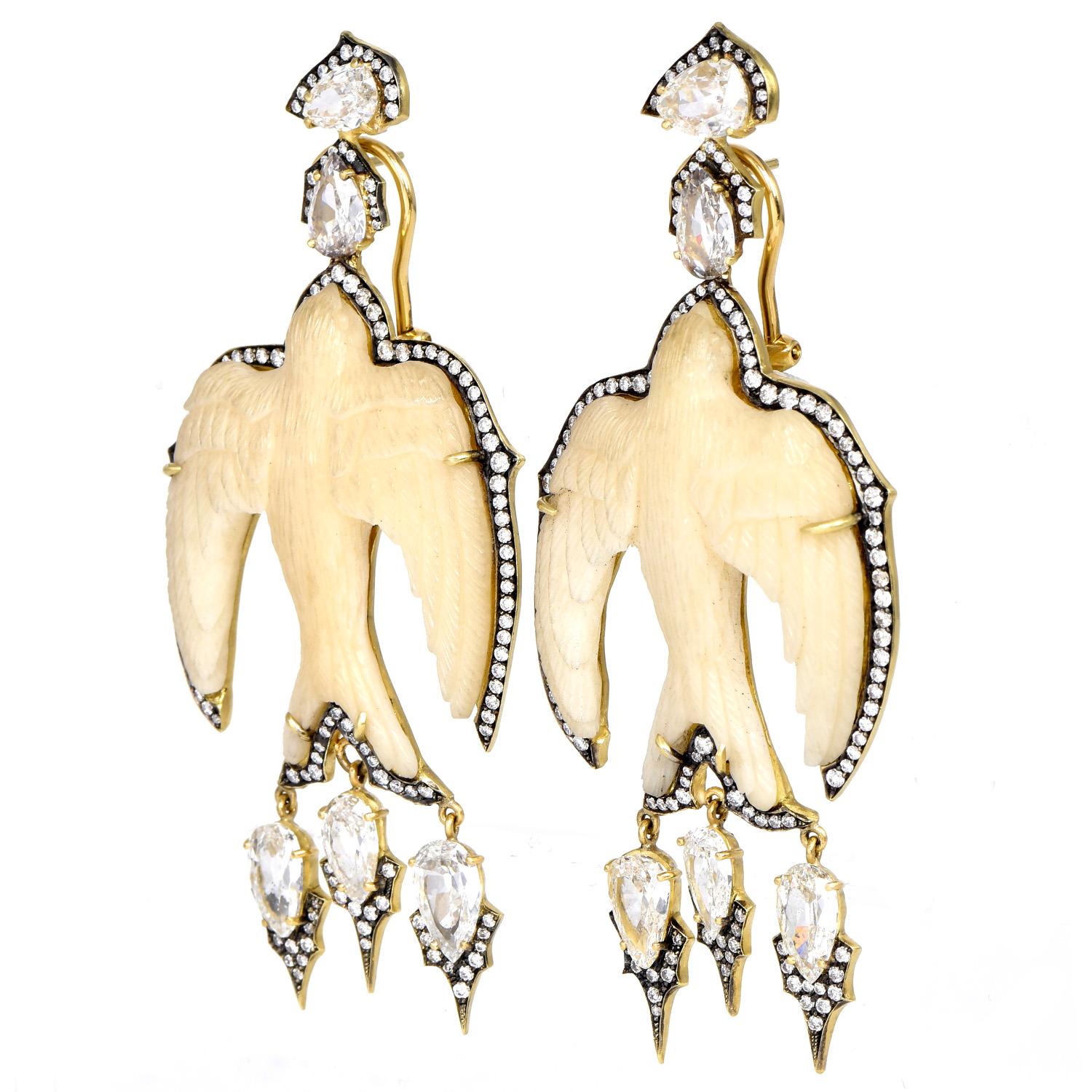Sylva & Cie 11,10 Karat Diamant Tagua 18K Gold Schwalbenvogel-Ohrringe Damen