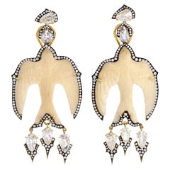 Sylva & Cie 11.10cts Diamond Tagua 18K Gold Swallow Bird Earrings