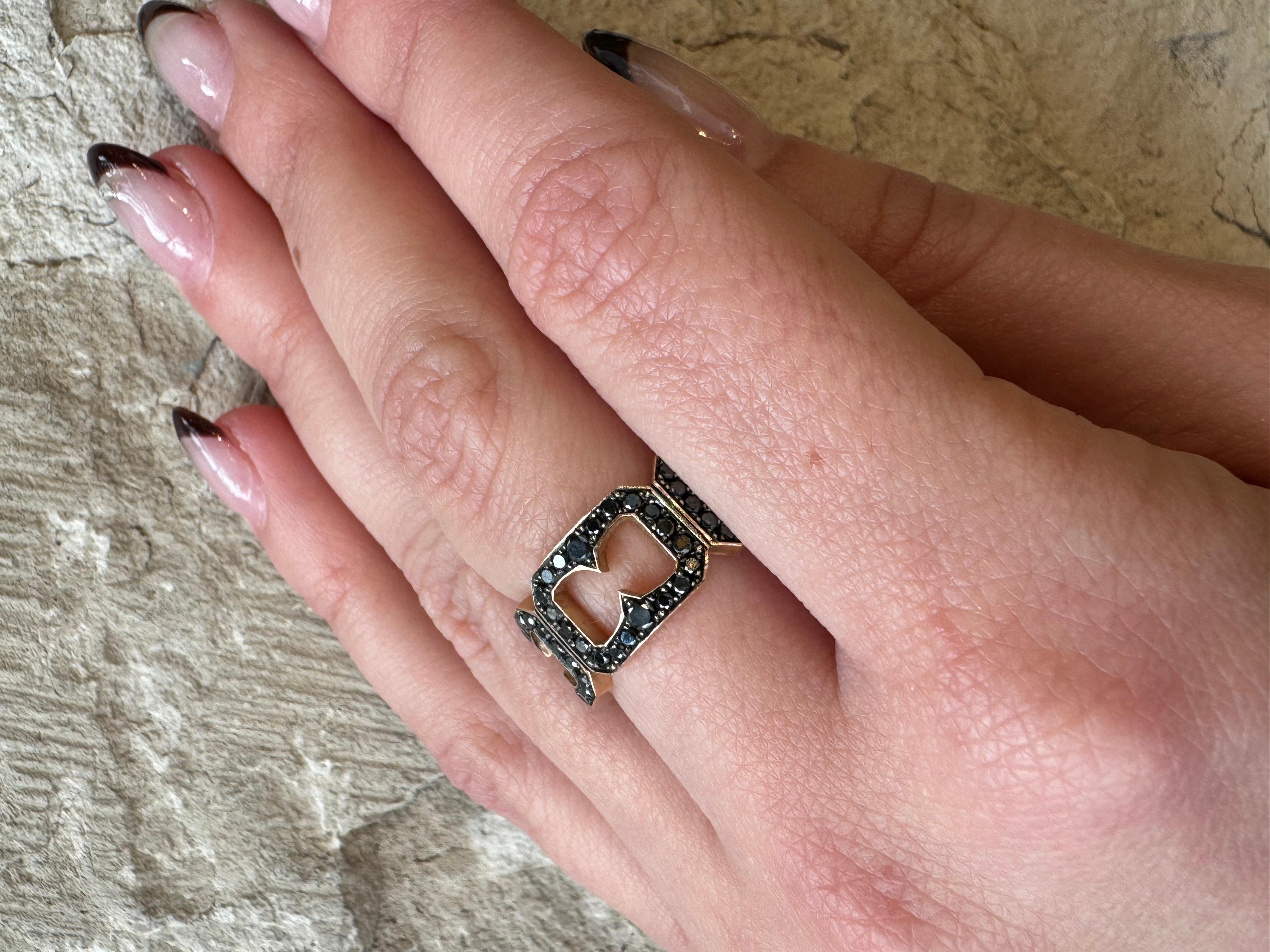 Sylva & Cie. 14K Rose Gold Buckle Band with Black Diamonds, Size 6.5 In New Condition For Sale In Carmel By The Sea, CA