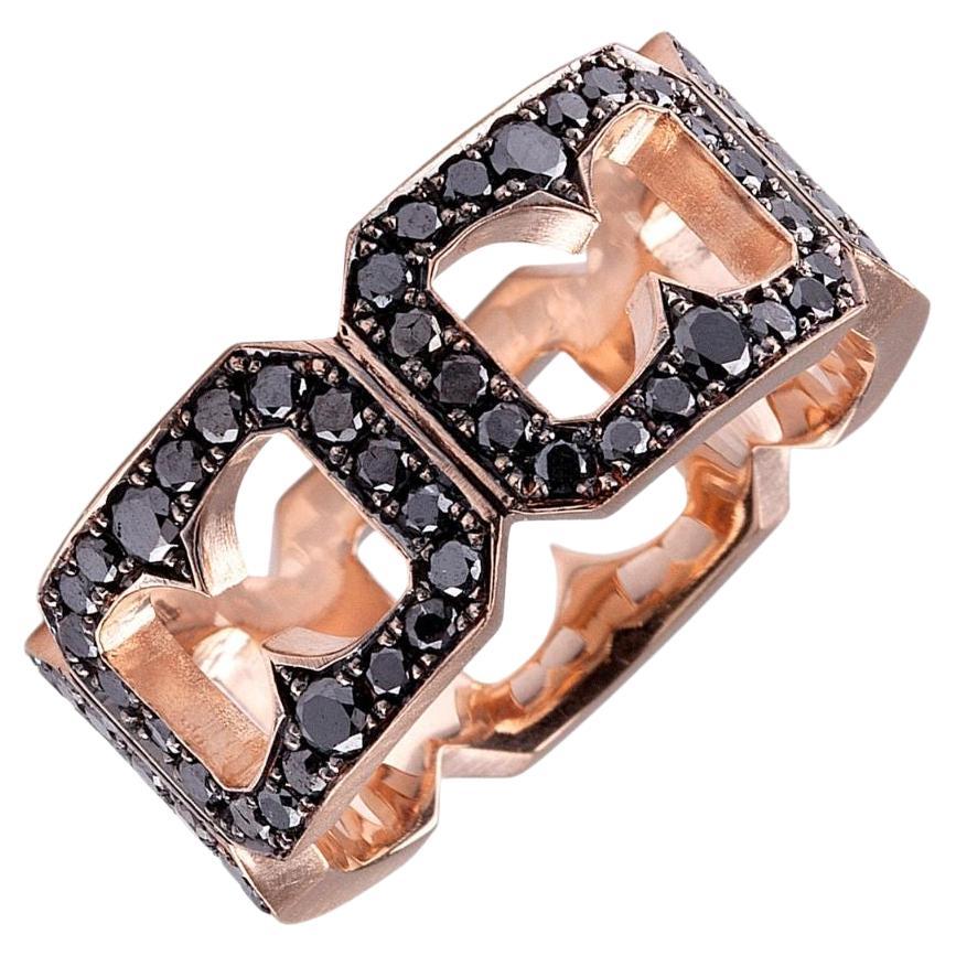 Sylva & Cie. 14K Rose Gold Buckle Band with Black Diamonds, Size 6.5 For Sale