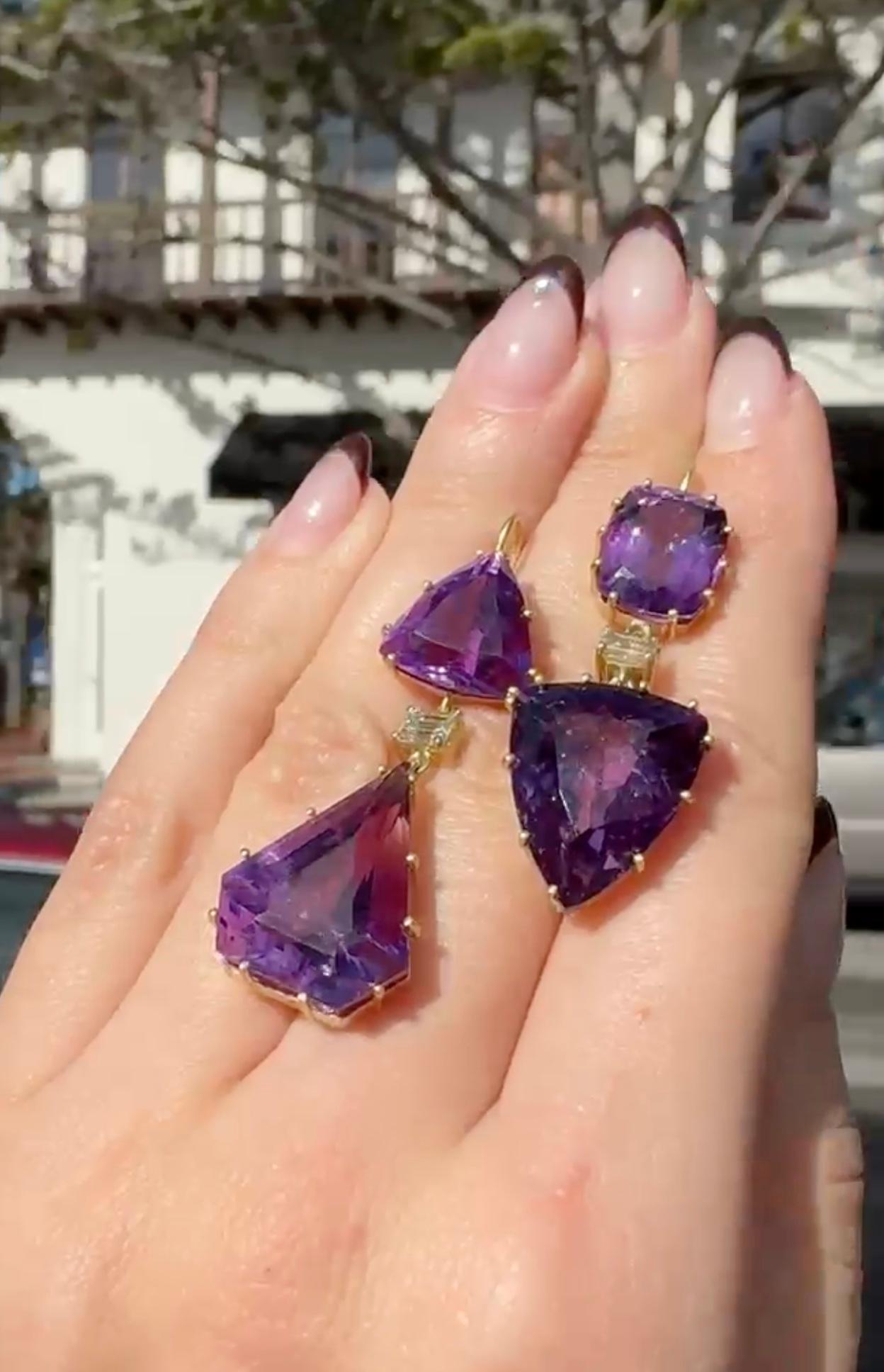 Sylva & Cie. 18K Yellow Gold Amethyst Earrings In New Condition For Sale In Carmel By The Sea, CA