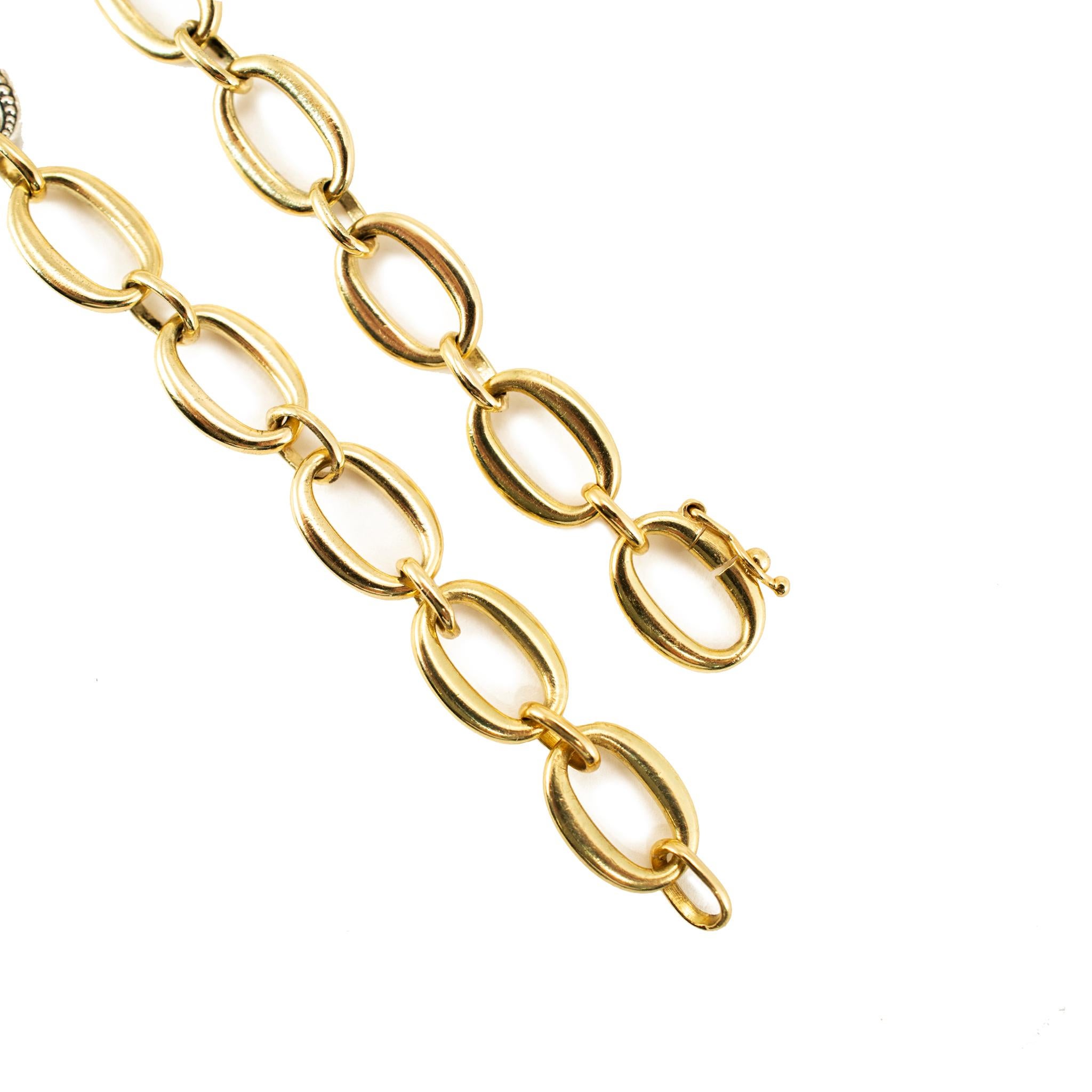 Sylva & Cie - Collana a catena ovale con zaffiro in oro giallo 18 carati e argento sterling In condizioni ottime in vendita a Houston, TX