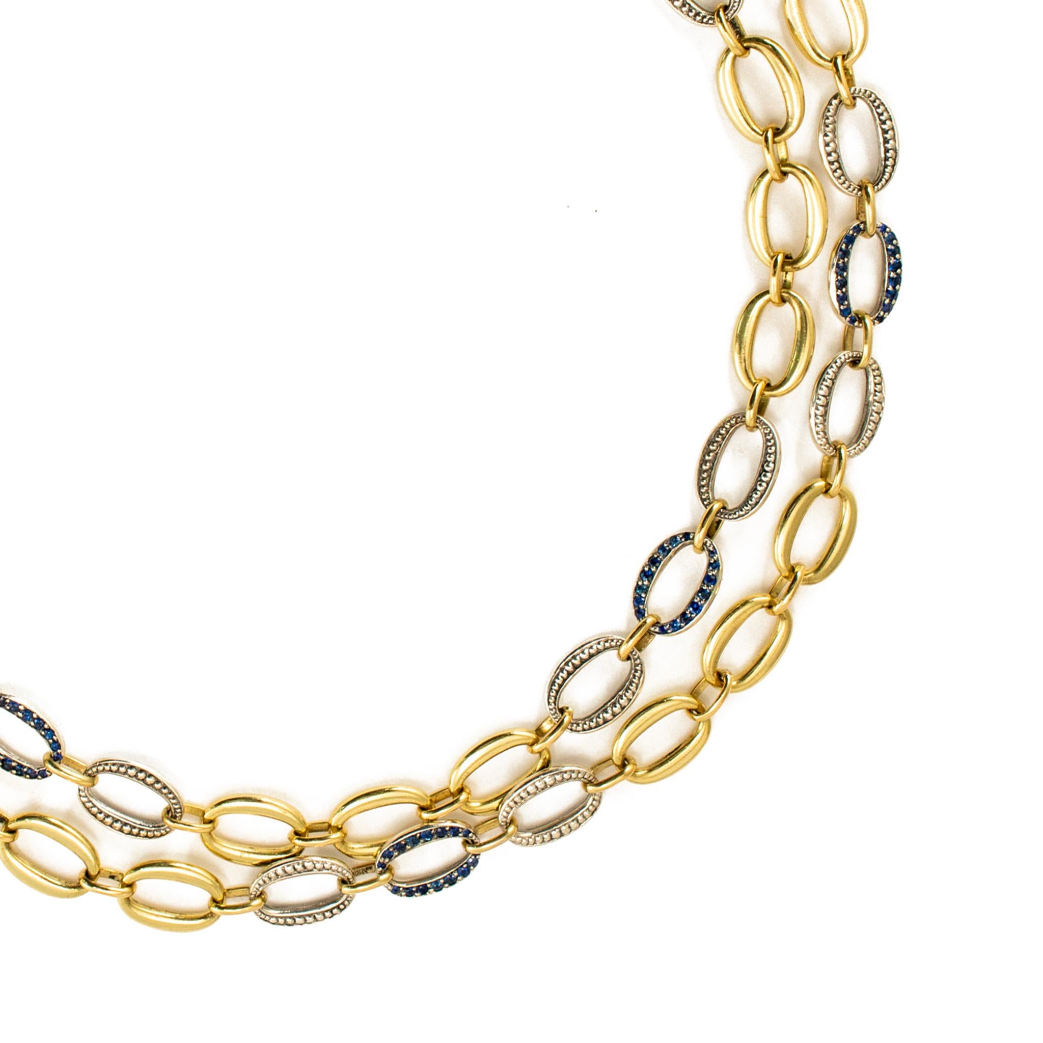 Donna Sylva & Cie - Collana a catena ovale con zaffiro in oro giallo 18 carati e argento sterling in vendita