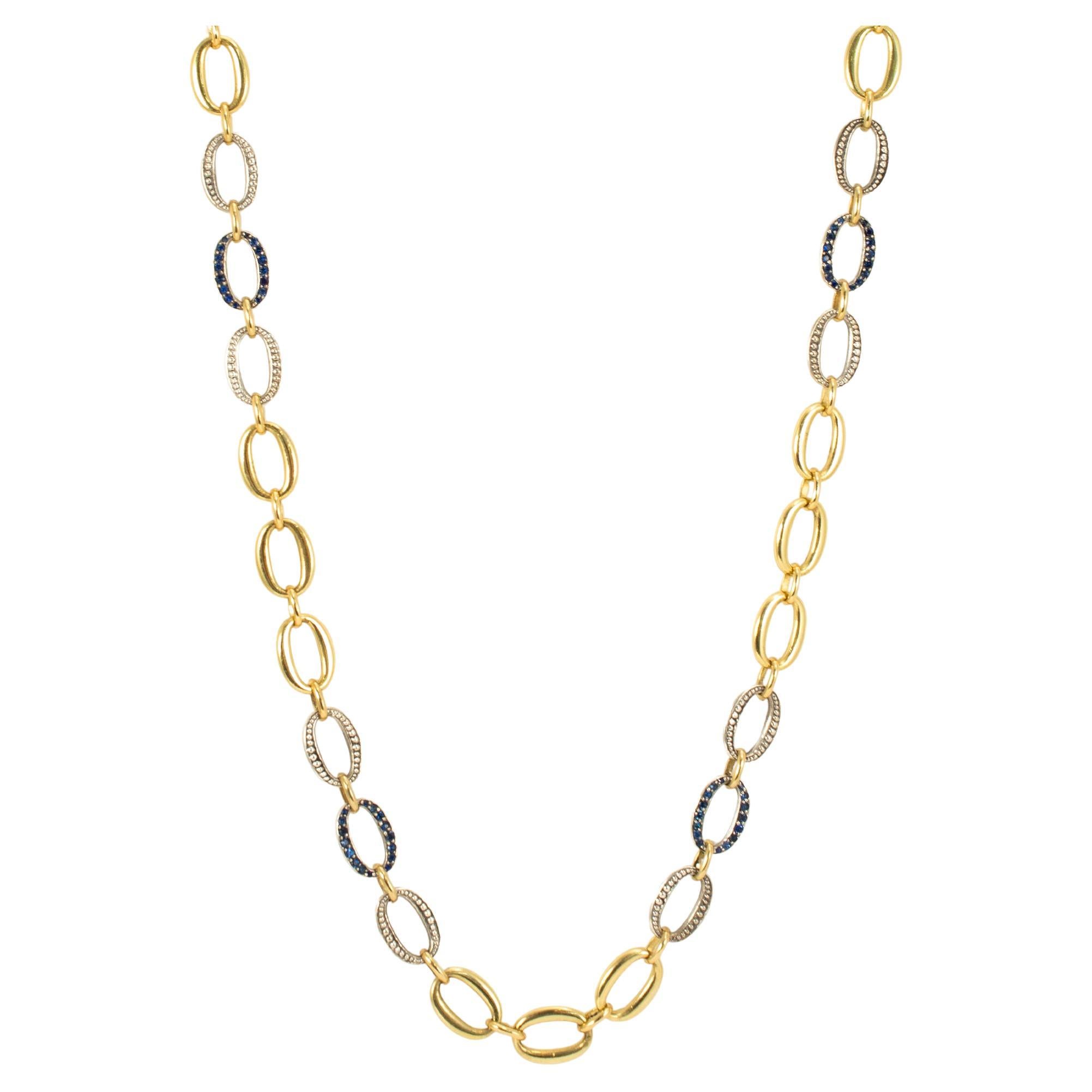 Sylva & Cie - Collana a catena ovale con zaffiro in oro giallo 18 carati e argento sterling in vendita