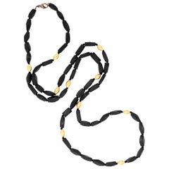 Sylva & Cie Black Jade Beaded Necklace with 18 Karat Yellow Gold Beads