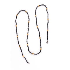 Sylva & Cie Black Jade Beaded Necklace with 18 Karat Yellow Gold Beads