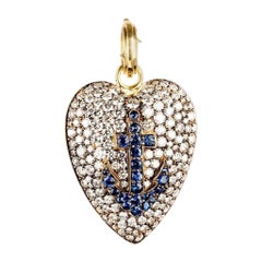 Sylva & Cie Diamond Heart Pendant with Sapphire Anchor