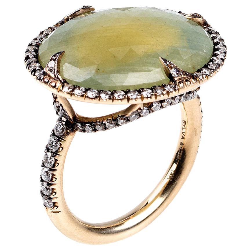 Sylva & Cie "Good Girl Gone Bad" Green Sapphire Cocktail Ring with Diamonds For Sale