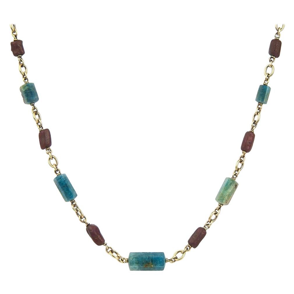 Sylva & Cie Handmade Aquamarine and Ruby Bullet Necklace