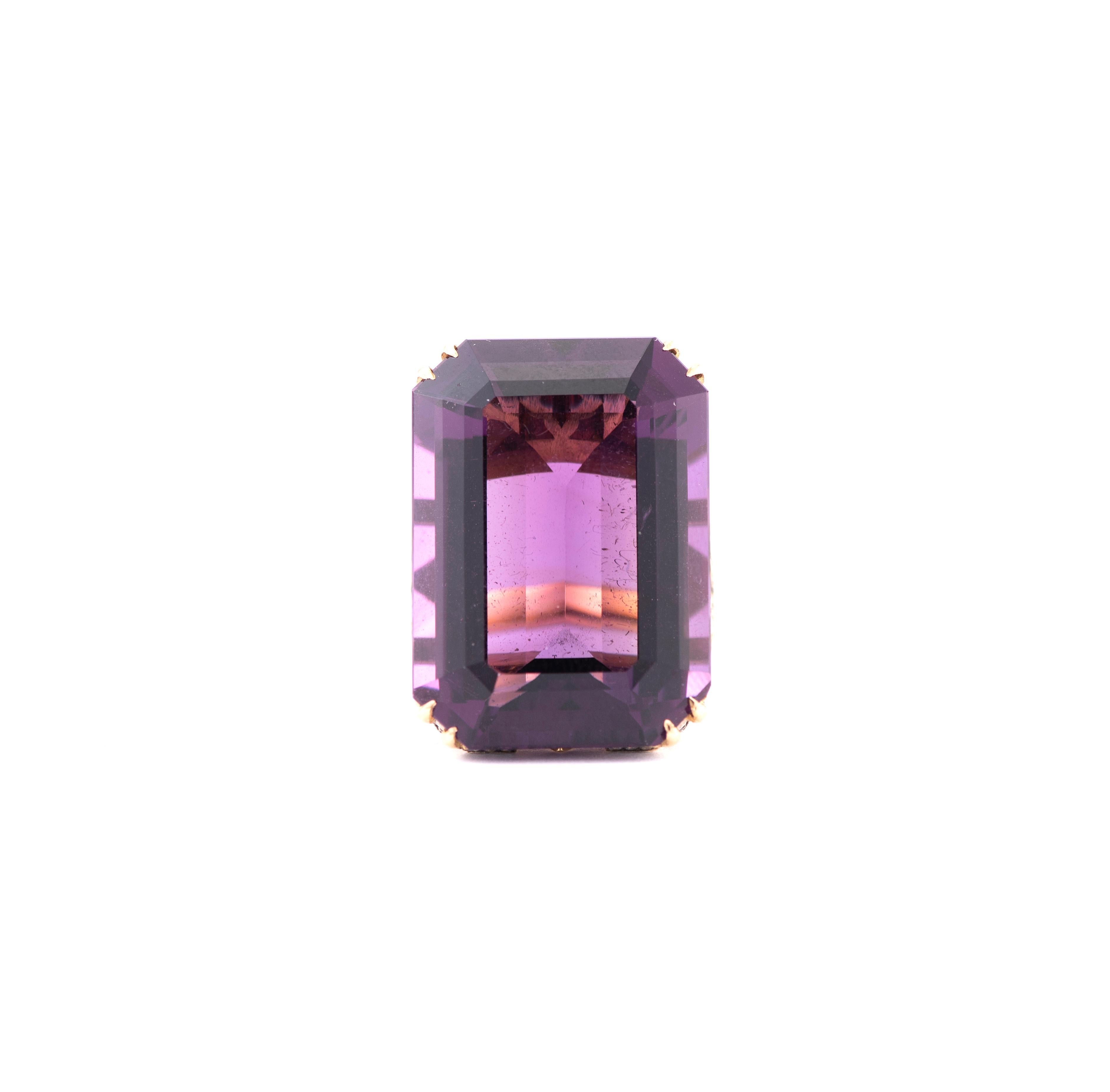 Artist Sylva & Cie Mega Emerald Cut Amethyst Cocktail Ring with Diamonds in 18k Gold For Sale