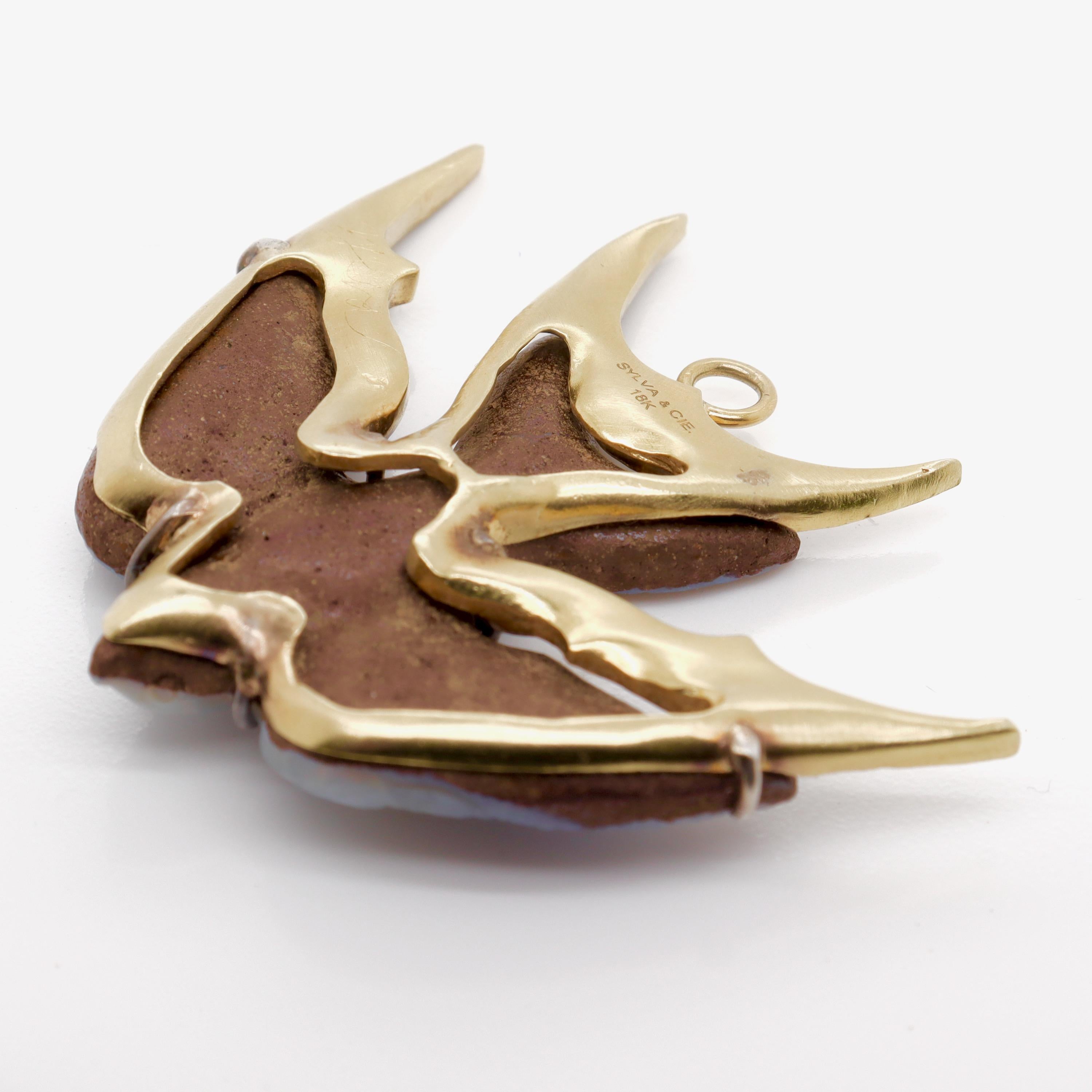 Ciondolo per collana Sylva & Cie in oro 18k, opale Boulder e diamanti con uccello passero in vendita 6