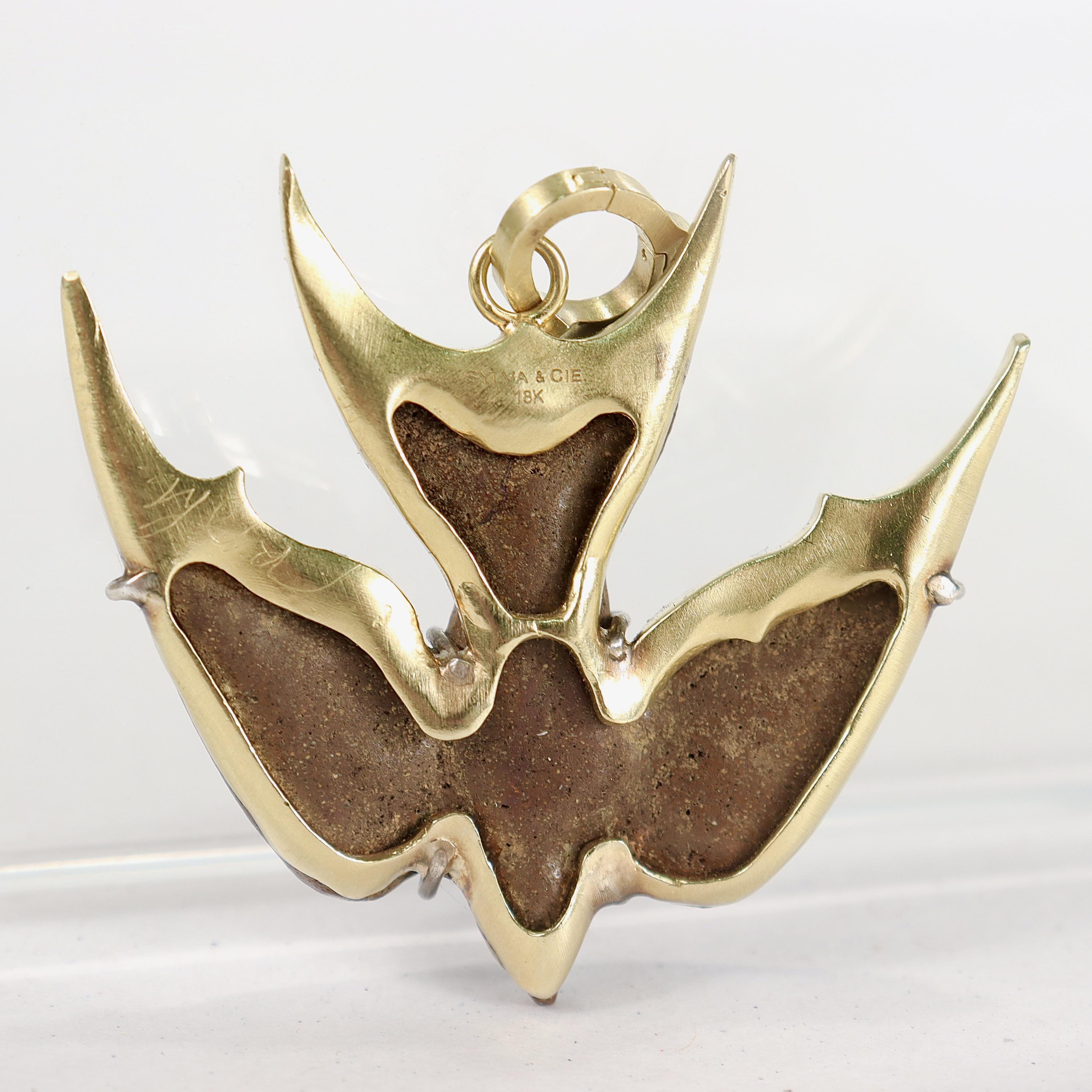 Sylva et Cie 18k Gold, Boulder Opal, & Diamond Sparrow Bird Necklace Pendant  For Sale 5
