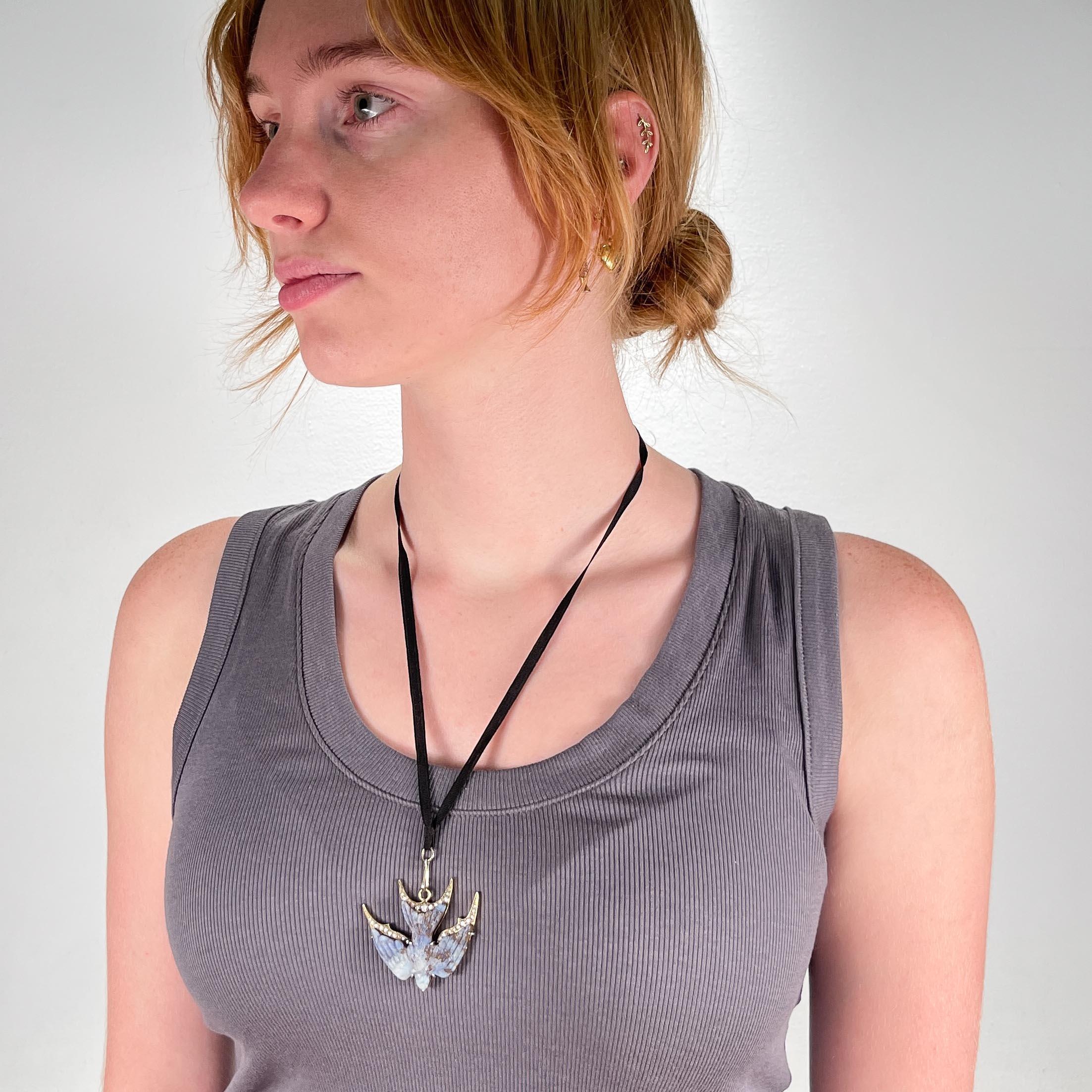 Sylva et Cie 18k Gold, Boulder Opal, & Diamond Sparrow Bird Necklace Pendant  For Sale 7